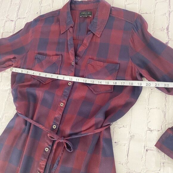 TINSEL Burgundy Purple V Neck Button Front Roll Tab Sleeve Shirt Dress M - Picture 8 of 9